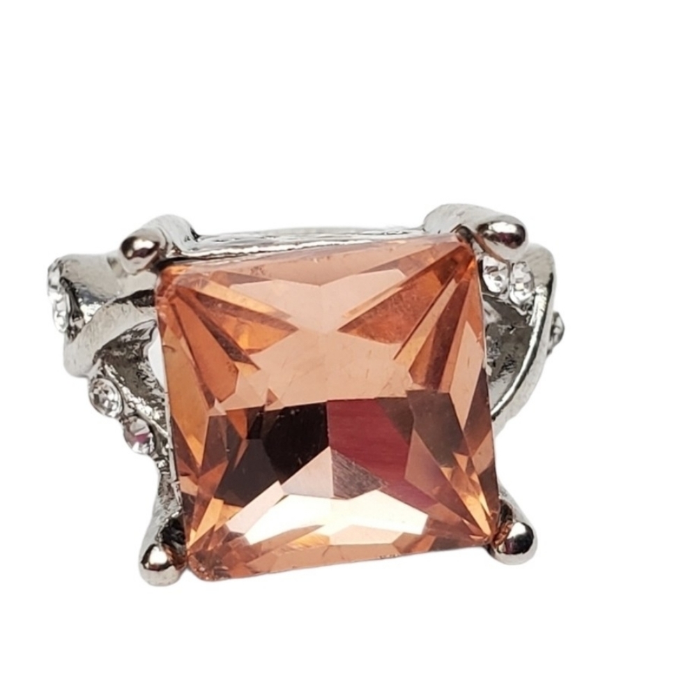 Vintage style silver Princess Blush Morganite imitation Cocktail Ring size 6 *